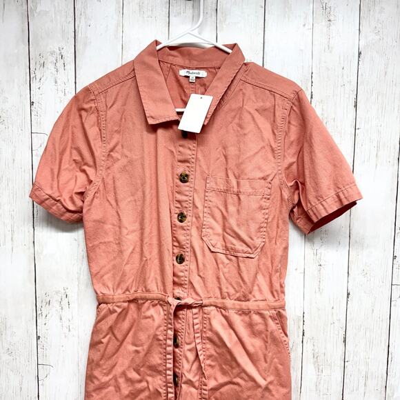Madewell Jumpsuit Women 14 Collared Button Front Short Sleeve Wide Leg Utility - Picture 2 of 7